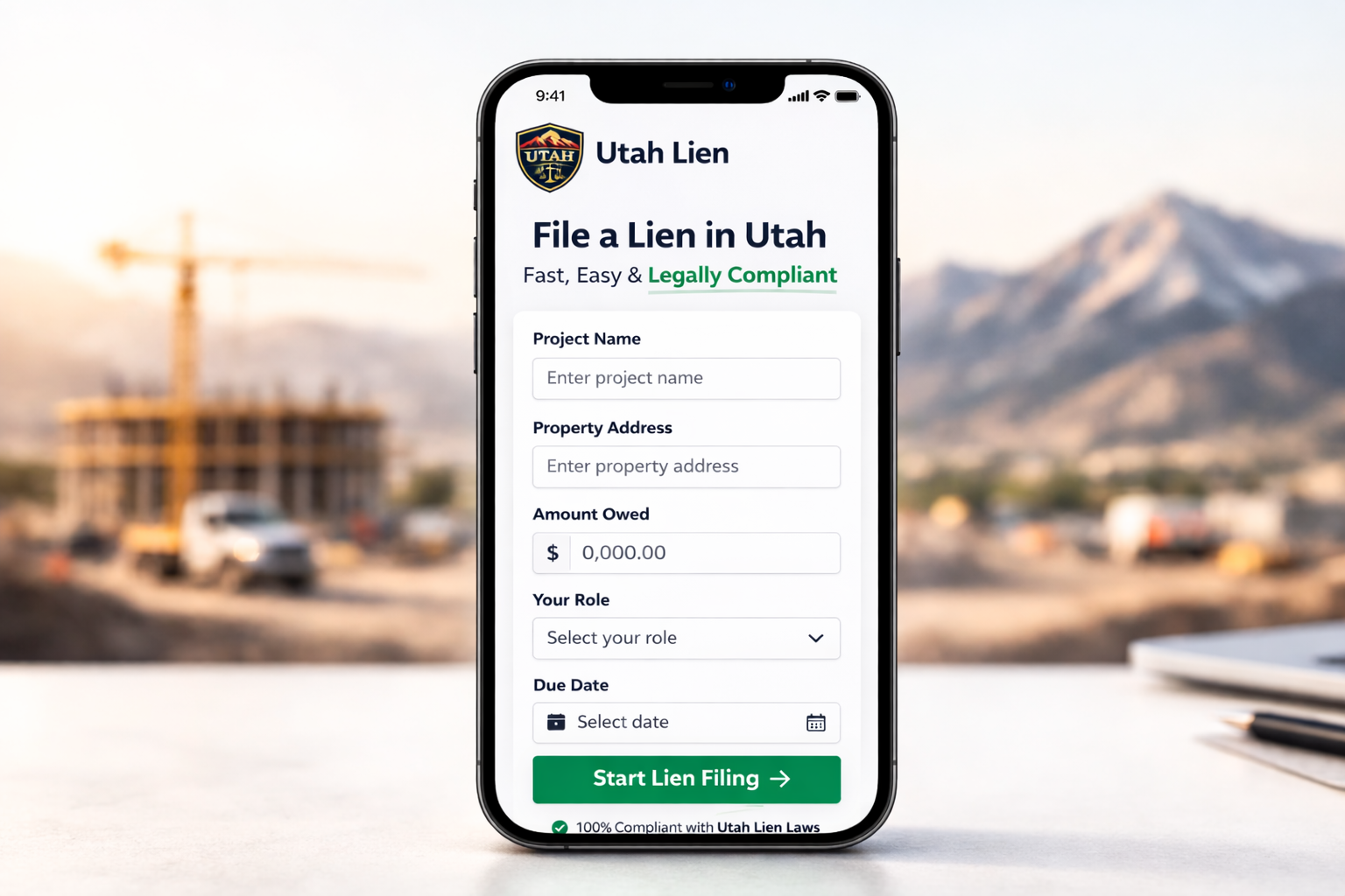 Utah Lien mobile form preview