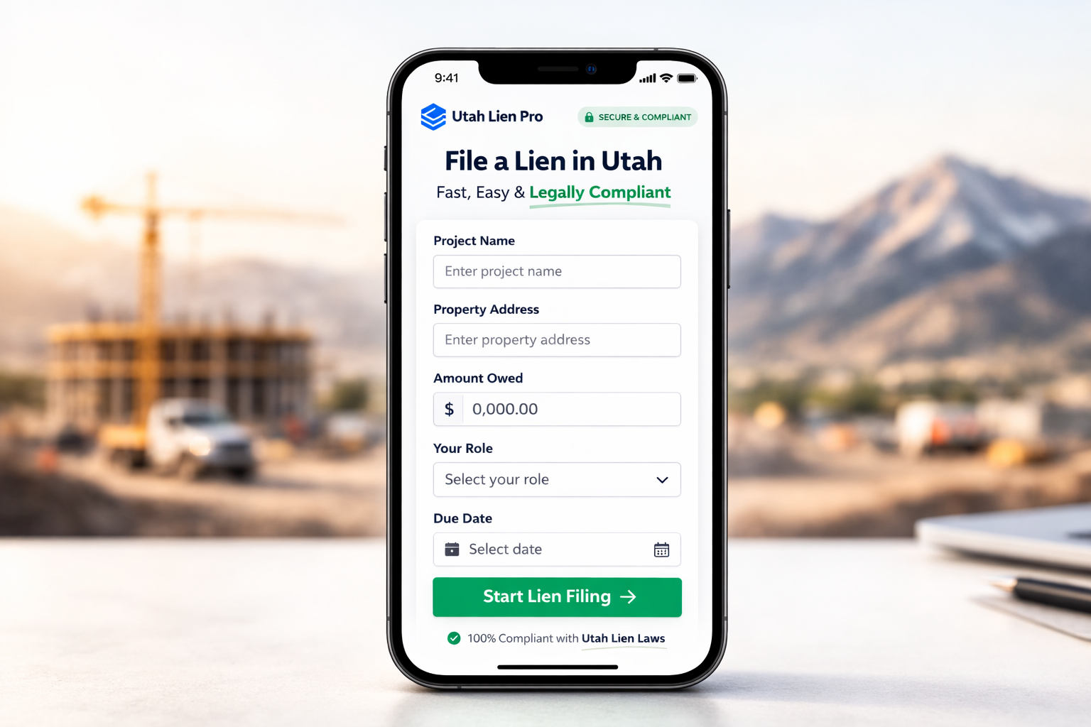 UtahLien mobile form preview